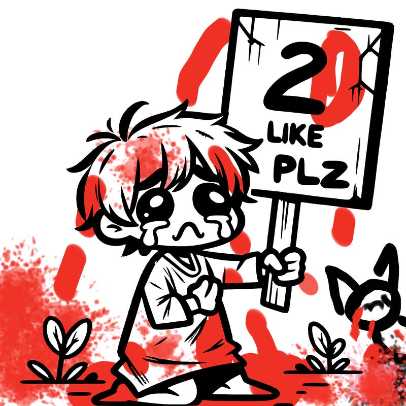 small poor toddler crying with sign that says 2 like plz