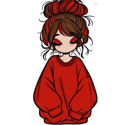 girl with baggy sweatshirt and messy bun