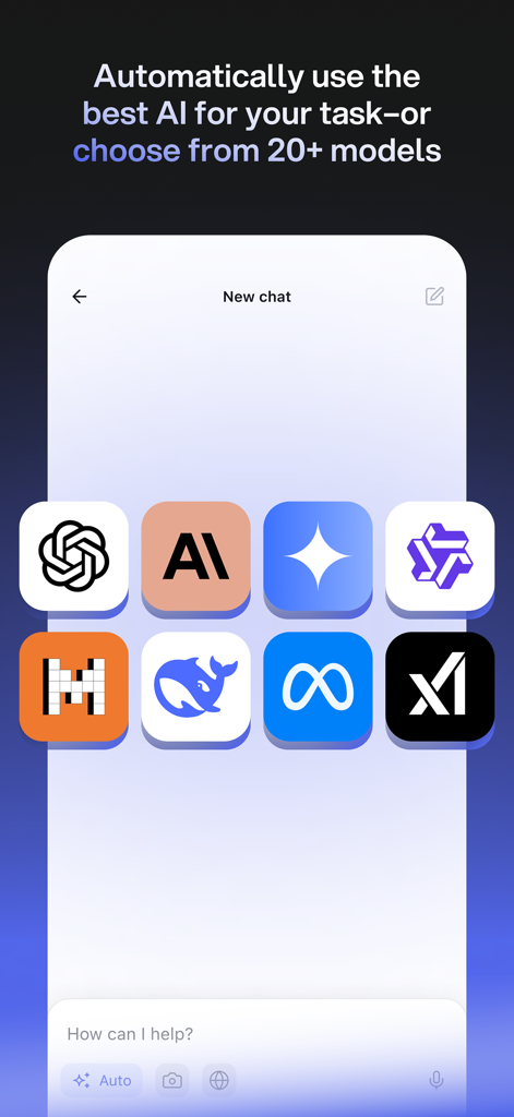 You.com - Enterprise grade AI - A mobile app interface showing various AI model icons including ChatGPT Claude and Gemini for selection.