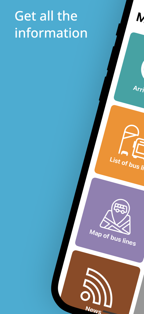 TUS - Santander buses - Interfaz de la aplicación TUS Santander buses que muestra opciones de menú para mapa de líneas de autobús y noticias