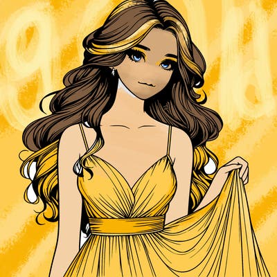 realistic girl in flowy silky prom dress