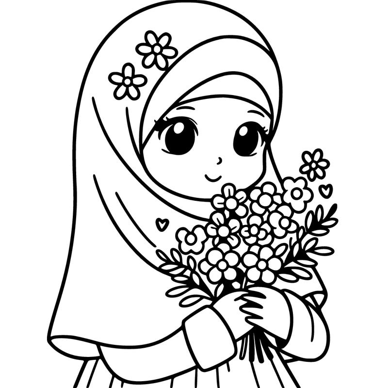 muslim girl with flowers