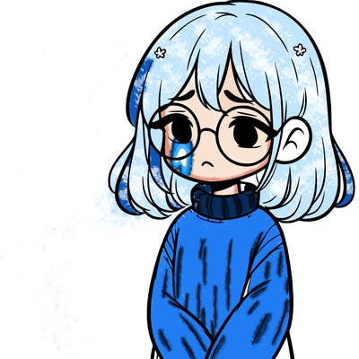 sad girl with glasses in a sweater