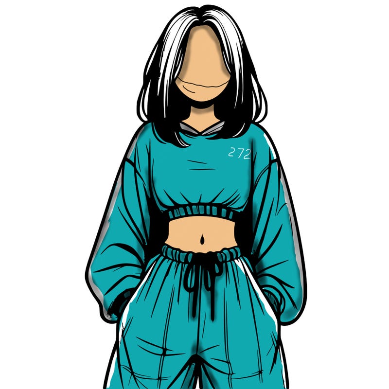 realistic girl faceless with baggy pants and a crop top