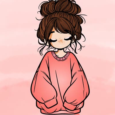 girl with baggy sweatshirt and messy bun