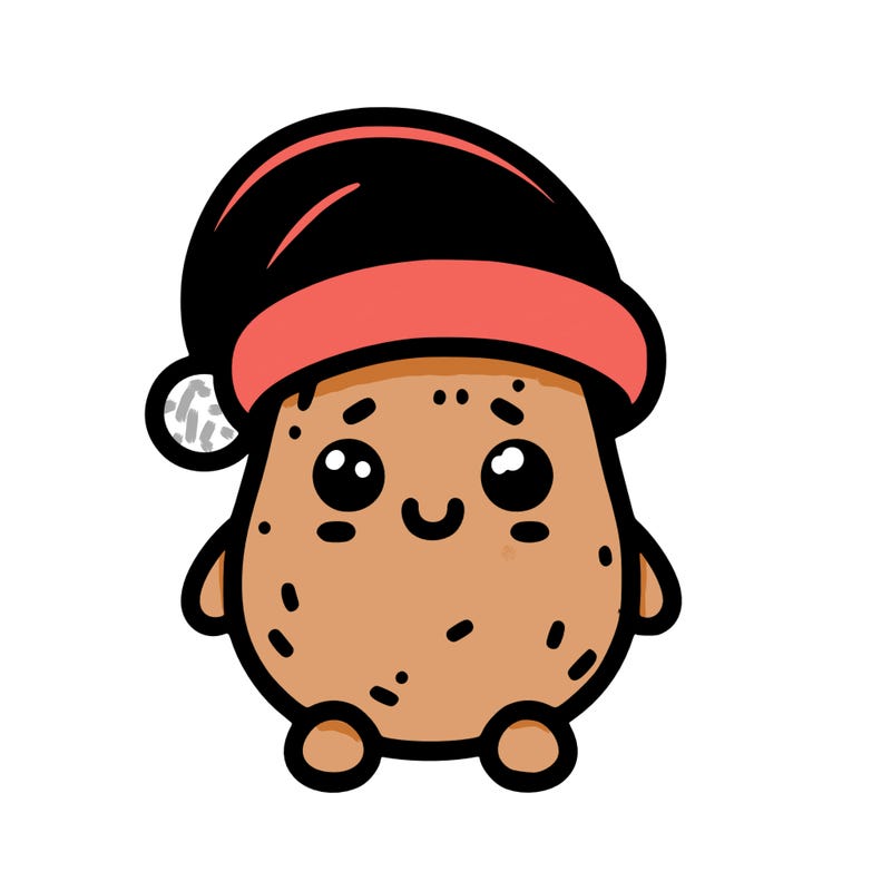 a cartoon cute potato with a santa hat