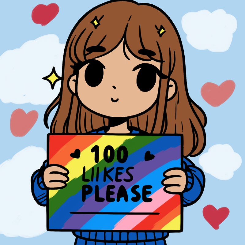 a girl holding up a sign saying 100 likes please