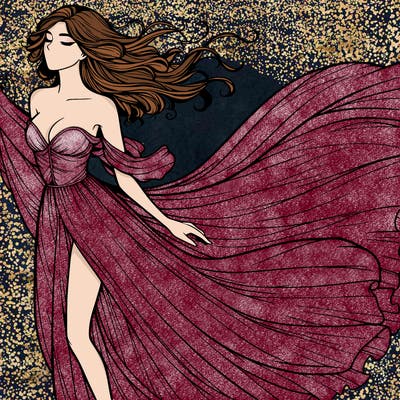 realistic woman in dress flowing the the wind