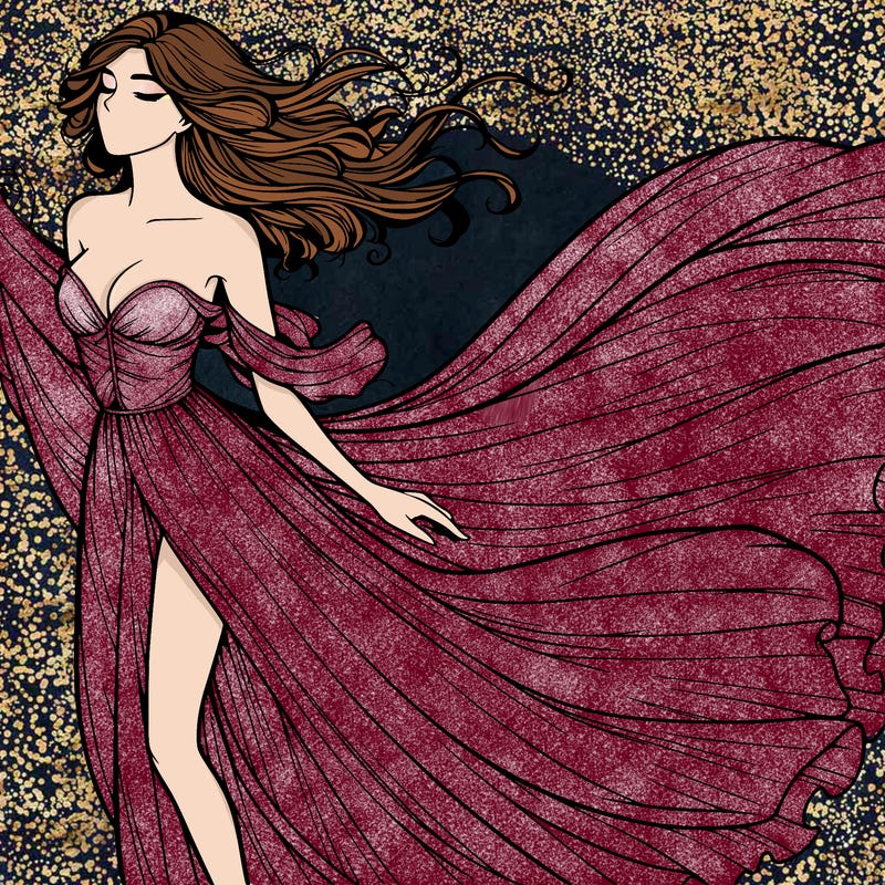 realistic woman in dress flowing the the wind