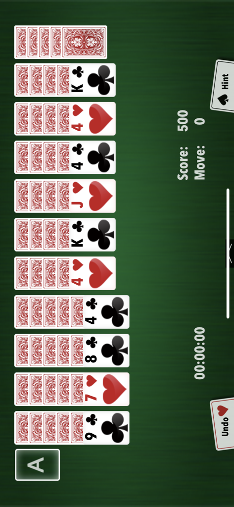 Classic Spider Solitaire card game interface in landscape orientation