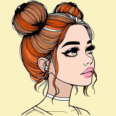 realistic girl with buns on the top of her head