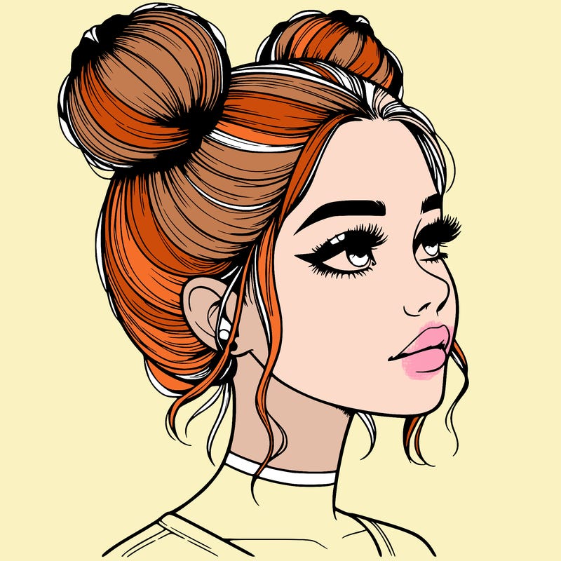 realistic girl with buns on the top of her head