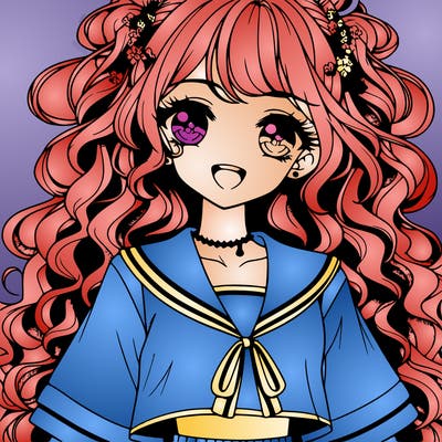 anime popular girl with long curly hair big eyelashes pretty eyes smiling with some blush wearing an anklet and wearing a school uniform cut top into a crop and short skirt and heels