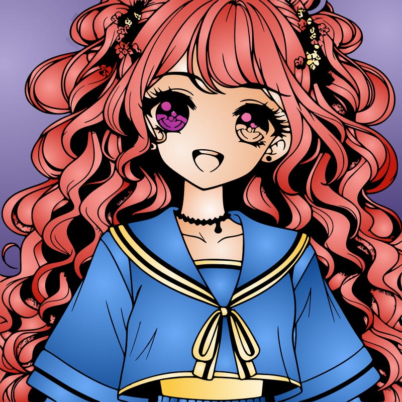 anime popular girl with long curly hair big eyelashes pretty eyes smiling with some blush wearing an anklet and wearing a school uniform cut top into a crop and short skirt and heels