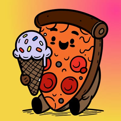 pizza enjoying ice cream