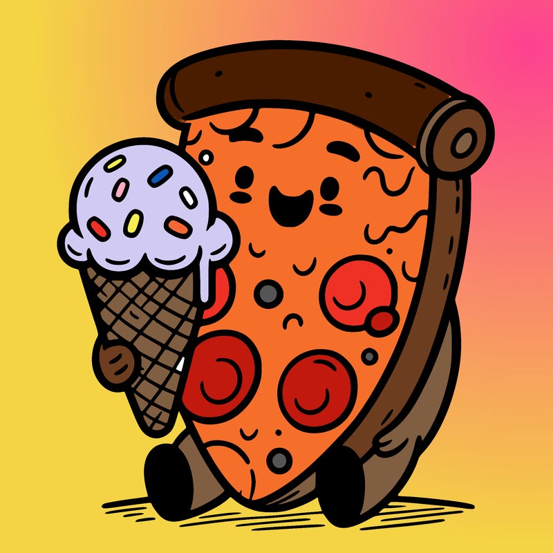 pizza enjoying ice cream
