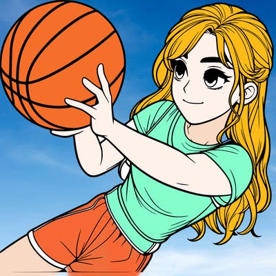 realistic girl playing basketball