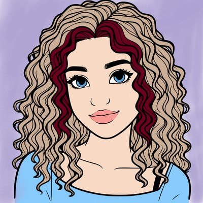 realistic, teenage girl with curly hair