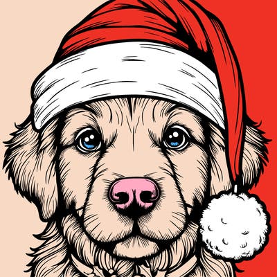 realistic dog with a christmas hat