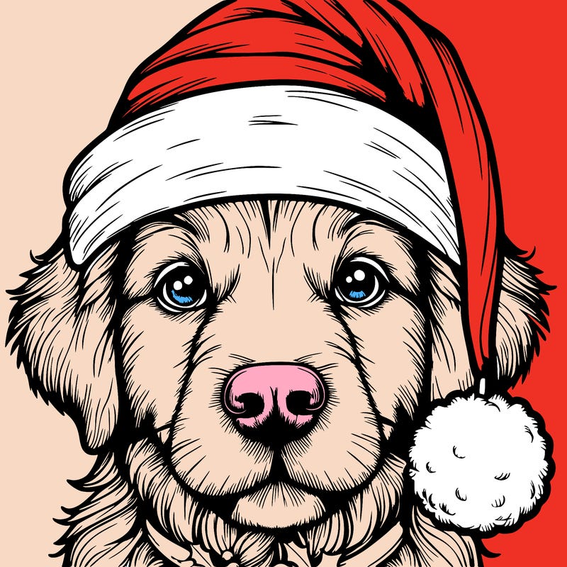 realistic dog with a christmas hat