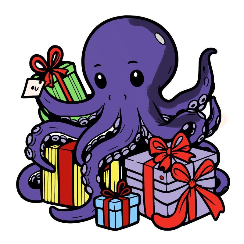 an octopus wrapping gifts