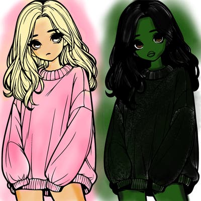 realistic girl with baggy sweater