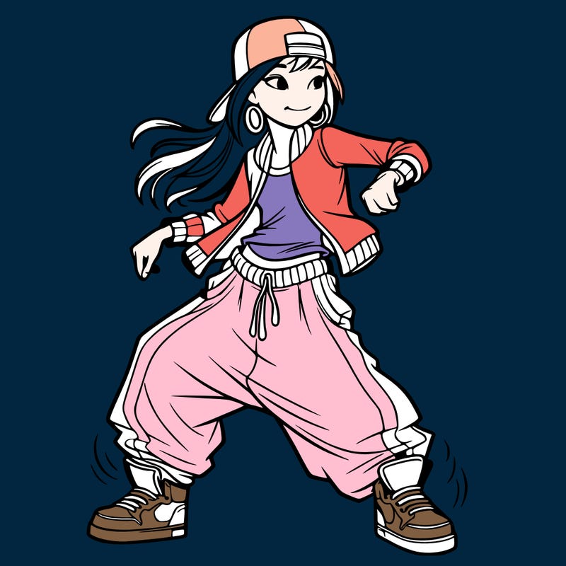 teenage girl doing street dance in baggy clothes