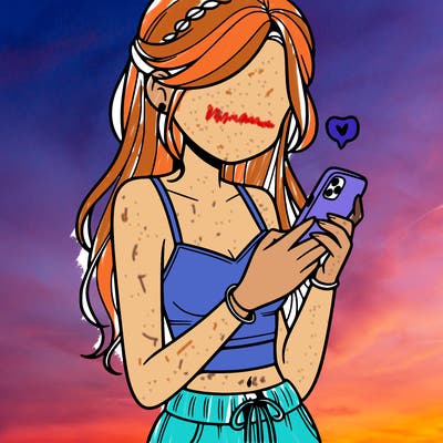 girl with crop top texting on her phone