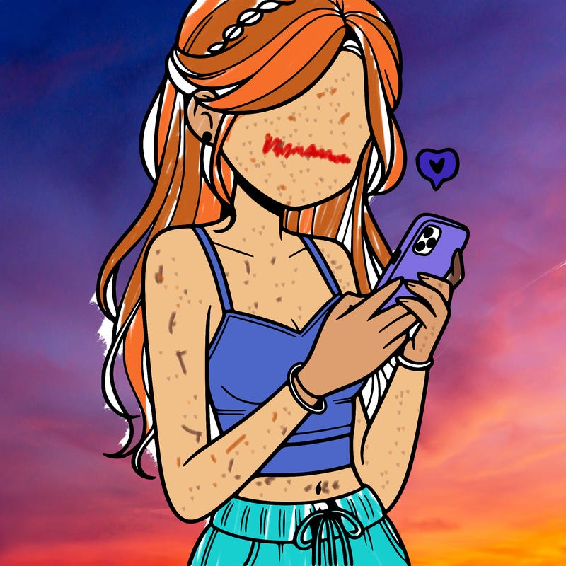 girl with crop top texting on her phone