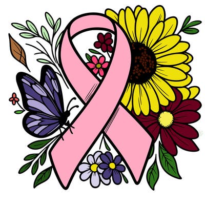 cancer awareness symbol with flowers and butterflies