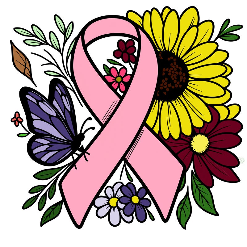 cancer awareness symbol with flowers and butterflies