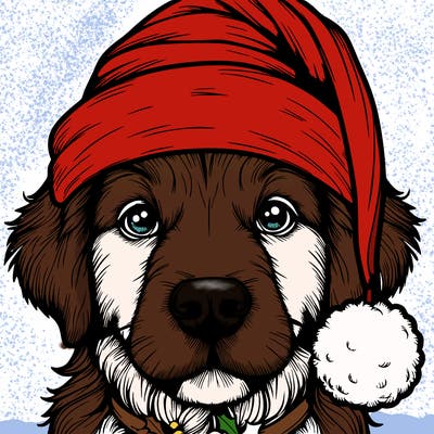 realistic dog with a christmas hat