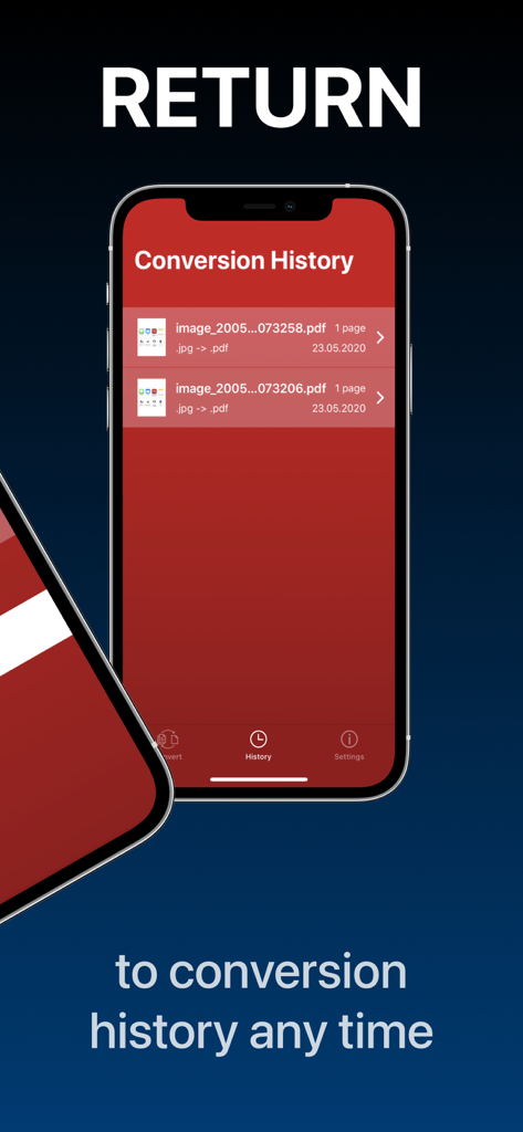 変換履歴リストを表示するPDF変換アプリ