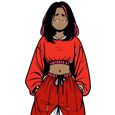 realistic girl faceless with baggy pants and a crop top