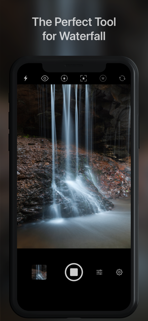 Slow Shutter Cam - iPhone app capturing a long exposure waterfall with motion blur effect