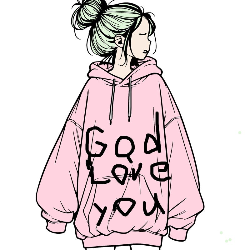 realistic girl with a oversized sweatshirt on and a bun