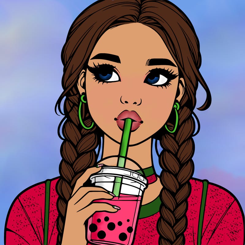 realistic girl with braided hair drinking boba