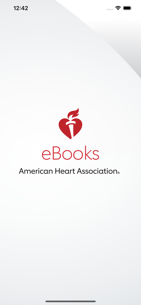 The splash screen of the AHA eBook Reader app featuring the American Heart Association logo and brand name.