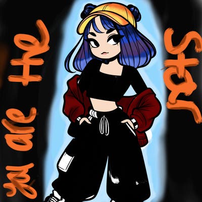 girl in crop top and baggy pants