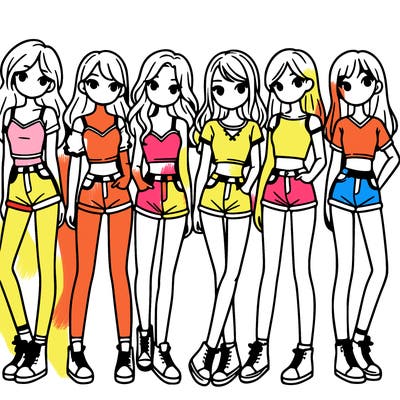 a group of girls wearing crop tops and shorts