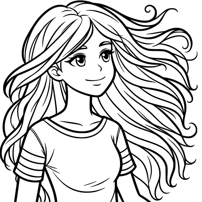 teen girl with long hair in the wind