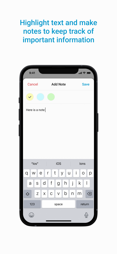 Pantalla móvil que muestra la función para resaltar texto y agregar notas clínicas en la aplicación Criterios de Diagnóstico DSM-5-TR