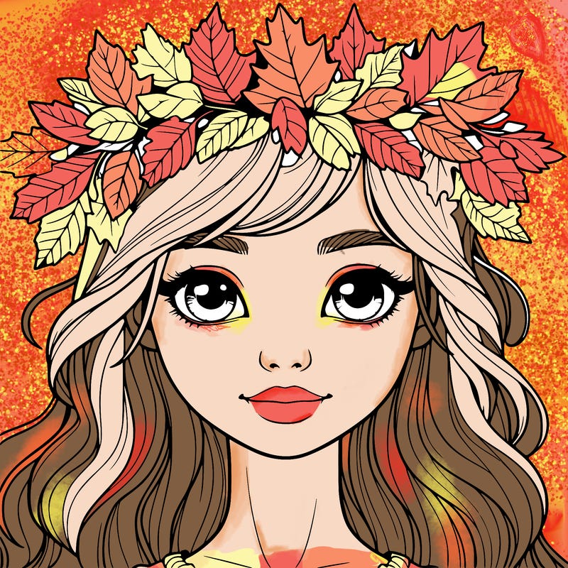 realistic girl with fall leaf crown