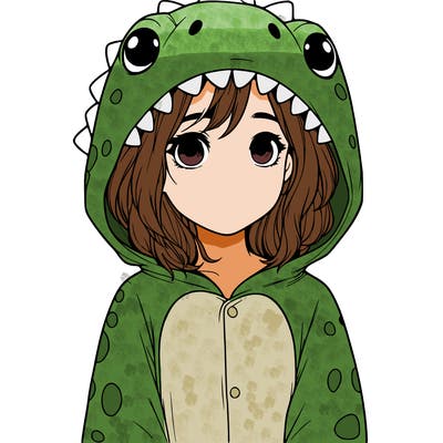 a girl in a dinosaur onesie realistic