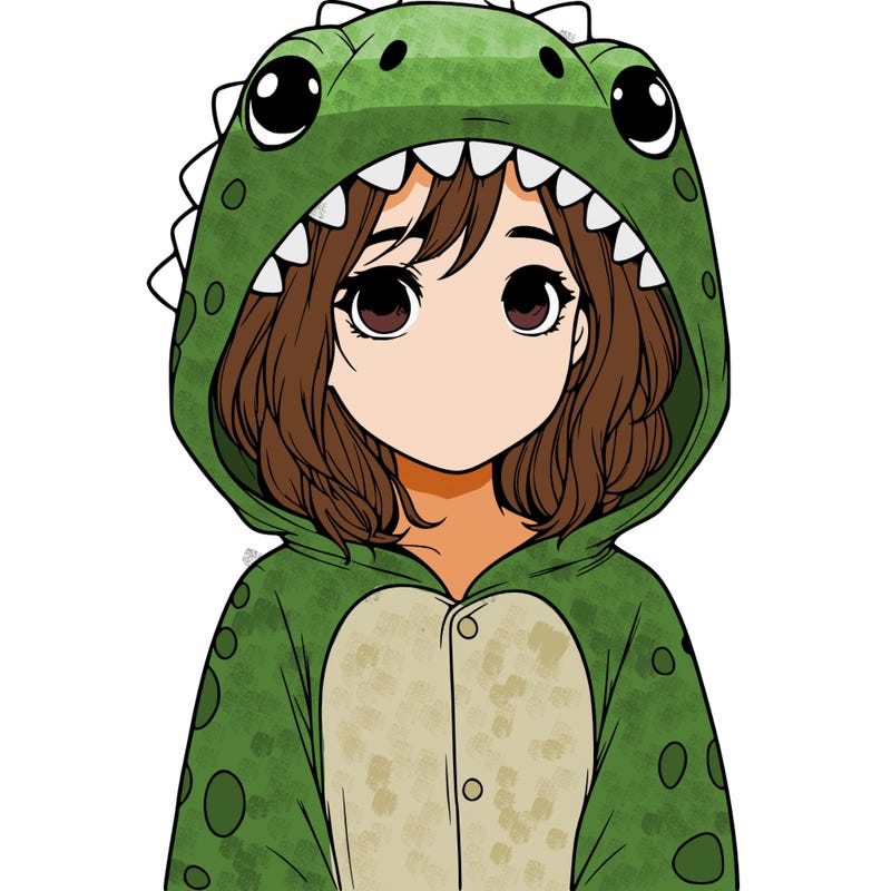 a girl in a dinosaur onesie realistic