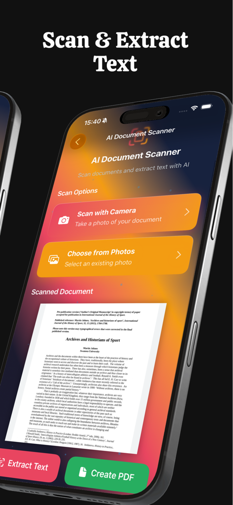 Interfaz del escáner de documentos de LMArena AI Mobile mostrando opciones de escaneo y funciones de extracción de texto