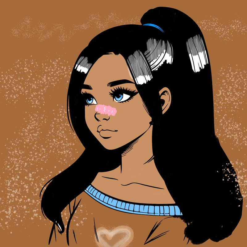 realistic girl with a high ponytail