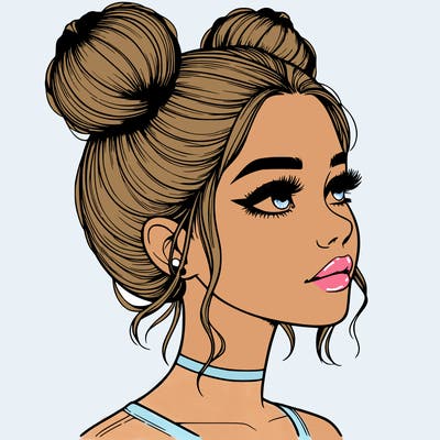 realistic girl with buns on the top of her head