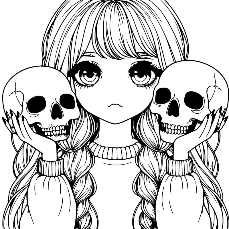 realistic girl holding a skull