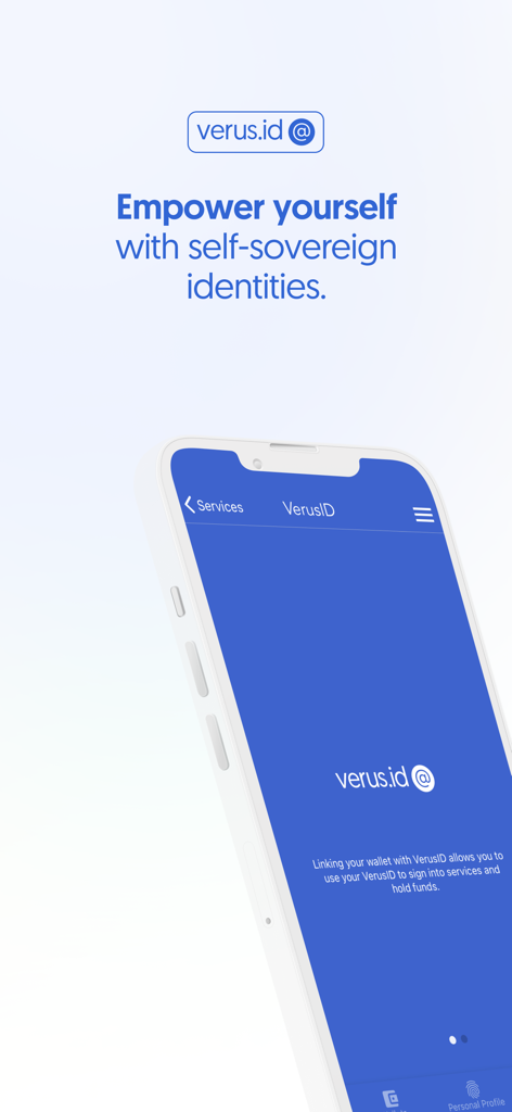 Verus Mobile - A smartphone displaying the VerusID self-sovereign identity interface within the Verus Mobile app